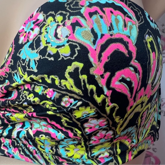 Victoria secret bathing suit top bikini paisley print neon gold sparkly shimmer - Picture 3 of 9